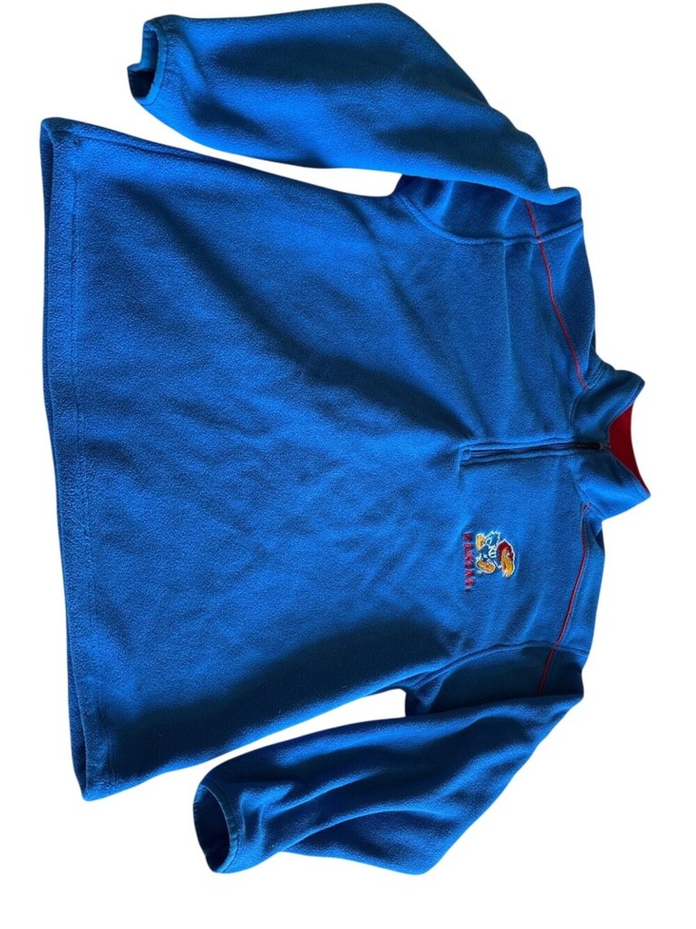 Kansas Jayhawks Fleece Pullover Y2K Quarter-Zip Large Blue Red Heisman